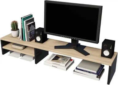 Suporte Para Monitor Elevado Mesa Home Office Setup Gamer Organizador MDP 100cm (Mel Pé Preto)