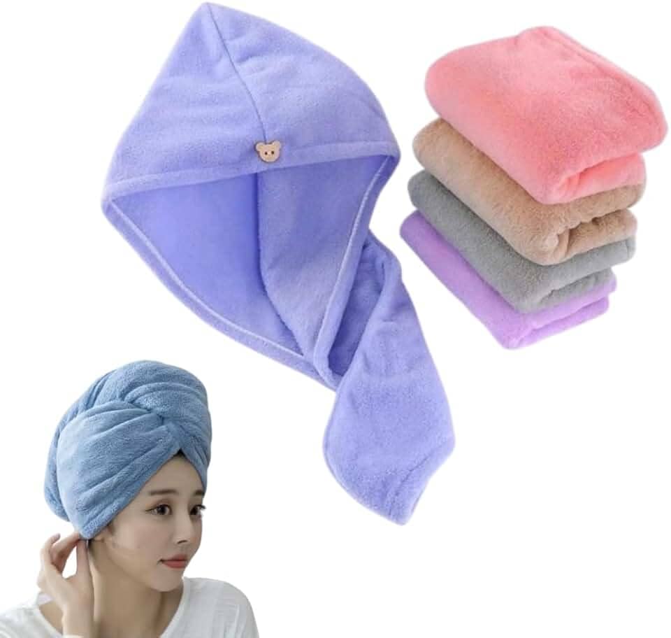 Kit 4 Touca Toalha Para Secar Cabelo Banho Cores Sortidas Microfibra Anti Frizz Absorvente - E-ShopCenter
