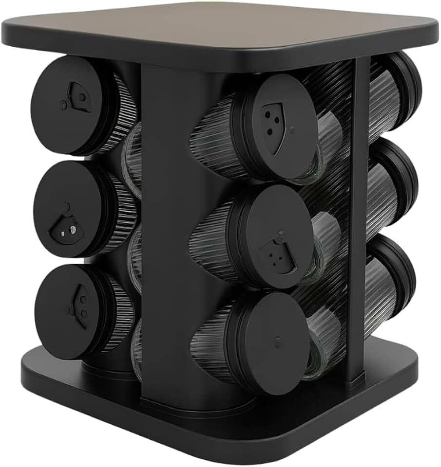 Porta Temperos Giratório 12 Potes de Vidro Diamond e Lines Porta Condimentos 12 Potes de Vidro