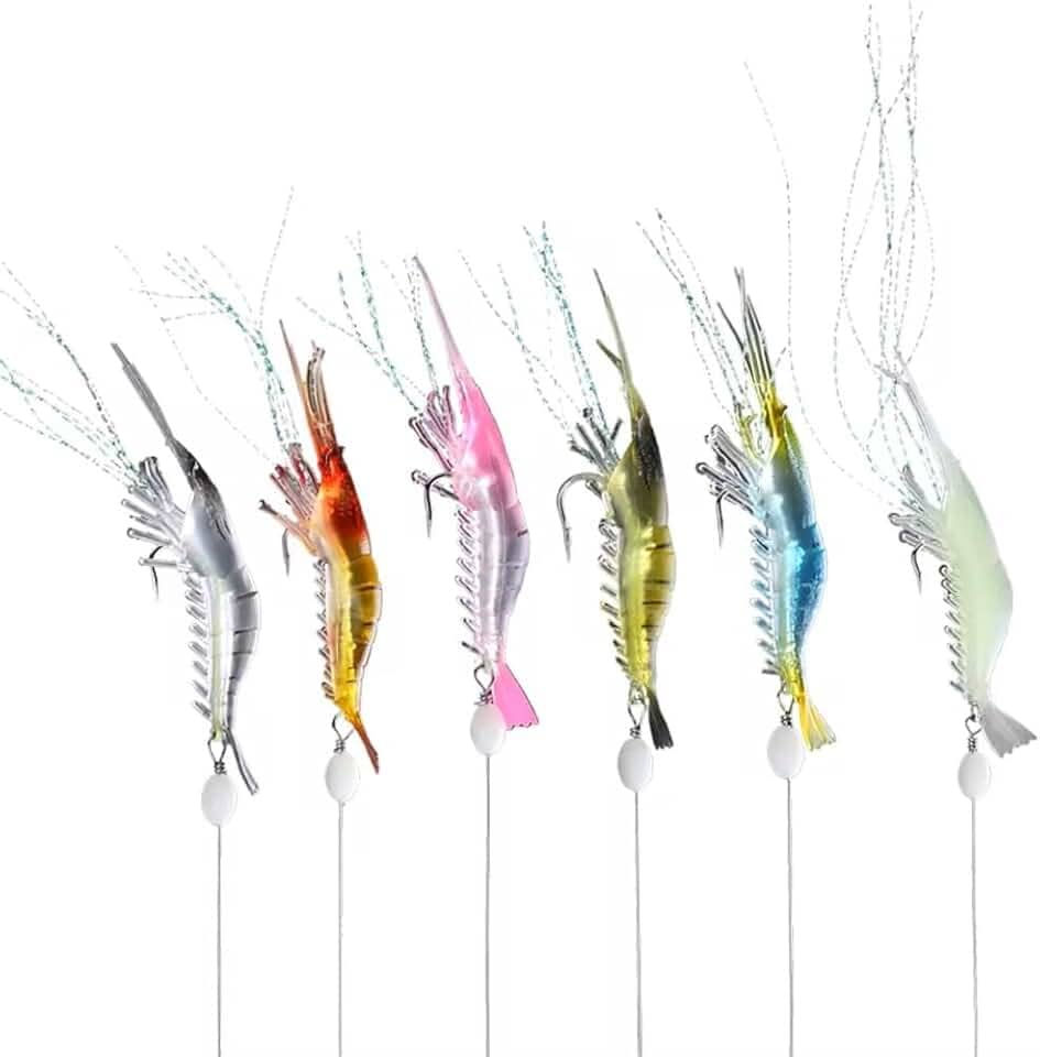 Kit 6 Iscas Camarão Artificial Robalo Tucunaré Corvina Pesca