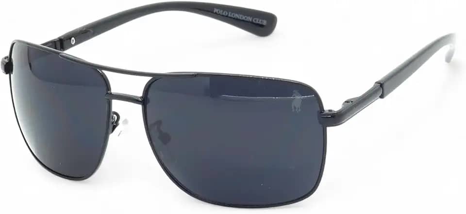 Óculos de Sol Aviador Unissex Polo London Club design Retangular com lentes em Policarbonato UV400 contém Case Couro ECO
