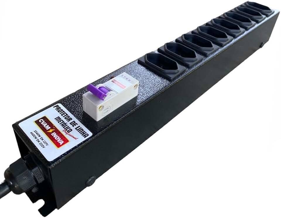 Filtro De Linha Regua 8 Tomadas 20a Disjuntor Metal