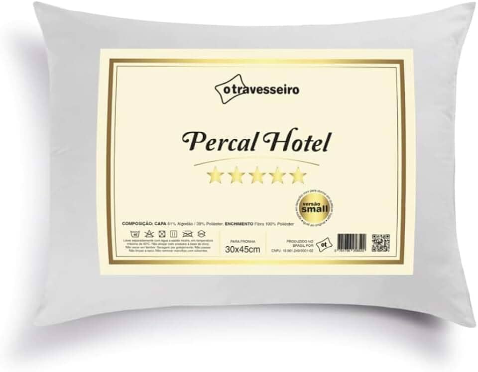 Travesseiro Infantil Percal Hotel 30x45cm, Toque Macio de Luxo, 100% Fibra de Poliéster Siliconada, Antialérgico, Lavável, Branco