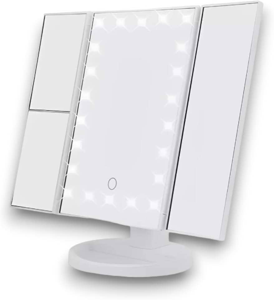 Espelho de Maquiagem LED Dobrável com Regulagem de Luz: Iluminação Tipo Camarim, Touch, Zoom, Portátil para Penteadeira - NEXUS MARKET