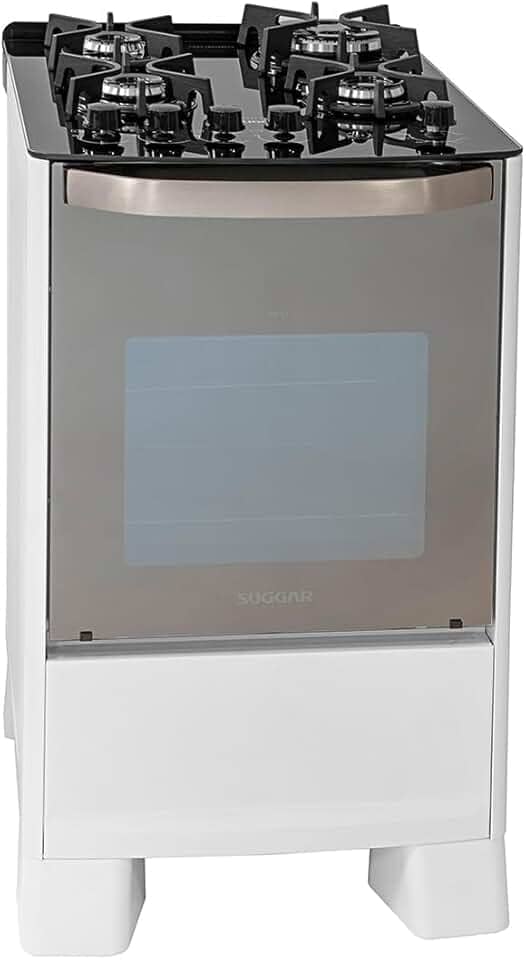 SUGGAR FOGÃO MASTER GRILL BRANCO MESA DE VIDRO 4 BOCAS TRIPLA CHAMA GRILL 110V TREMPE FERRO FUNDIDO ACENDIMENTO SUPERAUTOMÁTICO FGVMTG411BR