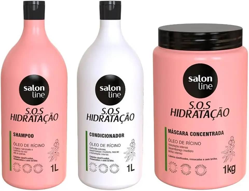Salon Line, S.O.S Hidratação, Kit Hidratação Turbinada, Produtos Não Veganos - Para Cabelos Lisos, Ondulados, Cacheados e Crespos, 1 kg e 1 L