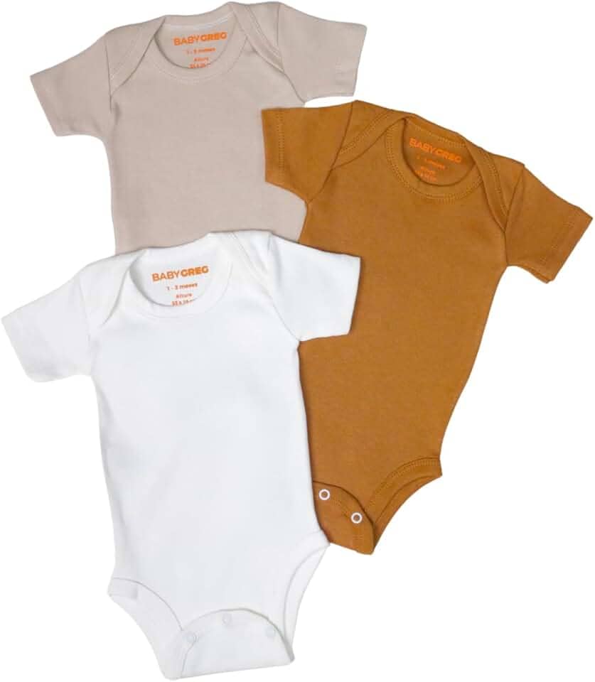 Kit 3 Body Minimalista Para Bebês Unissex Meninas Meninos Cores Neutras Manga Curta - Baby Greg 0 A 12 Meses