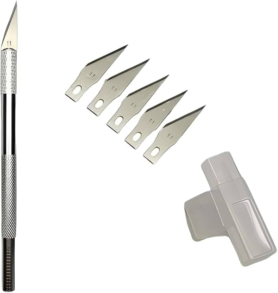 Kit Estilete de Precisão Profissional Tipo Bisturi em Aço com 6 Lâminas para Artesanato, Scrapbook, Modelismo e Cortes em Geral