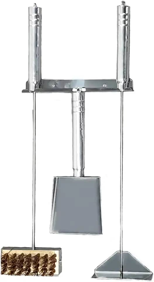 Kit Limpeza de Forno a Lenha de Pizza e Lareira Em Inox Suporte Vassoura Pazinha Rastelo Reforçado