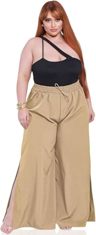 Calça Cintura Alta Elegante Plus Size Feminino Flare Fenda Premium