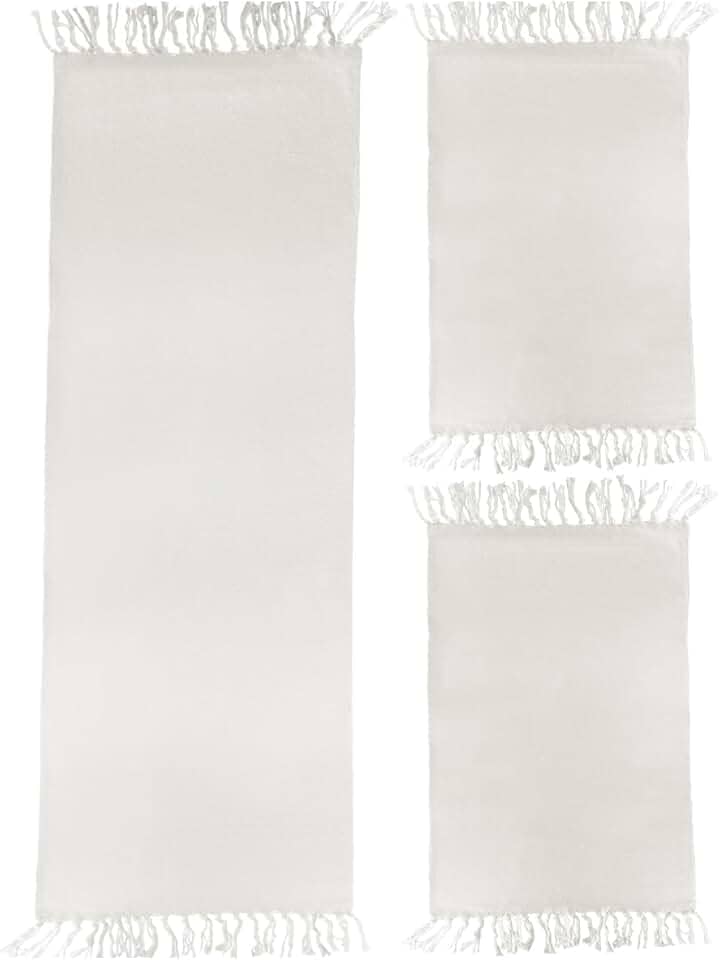 Jogo de Tapetes para Cozinha 3 Peças Decolab Básico | Kit com 1 Passadeira e 2 Tapetes para Cozinha | Design Liso em Algodão Premium | Tapetes Laváveis e Duráveis (Branco-cru, 3 Peças)