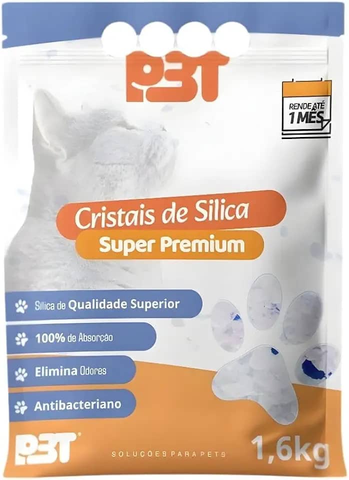 Areia Cristais de Sílica Super Premium P3T para Gatos Antibacteriano Absorção 100% Elimina Odores 1,6kg