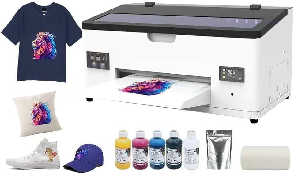 Camiseta A3 DTF L1800 para máquina de impressão por transferência de vestuário, impressora direta para filme, com circulação de tinta branca e limpeza semiautomática (impressora + filme + tinta