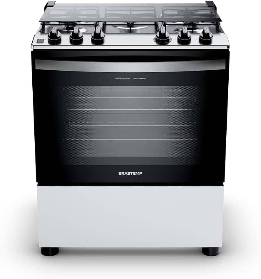 Fogão Brastemp 5 Bocas Cor Branca Com Botões Removíveis e Exclusivo Aro Protetor - BFS5NDB BIVOLT