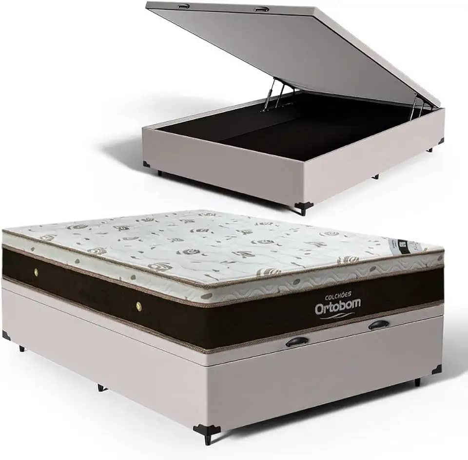 Cama Box Baú com Colchão de Molas Ensacadas Ortobom Sleep K (King Size)