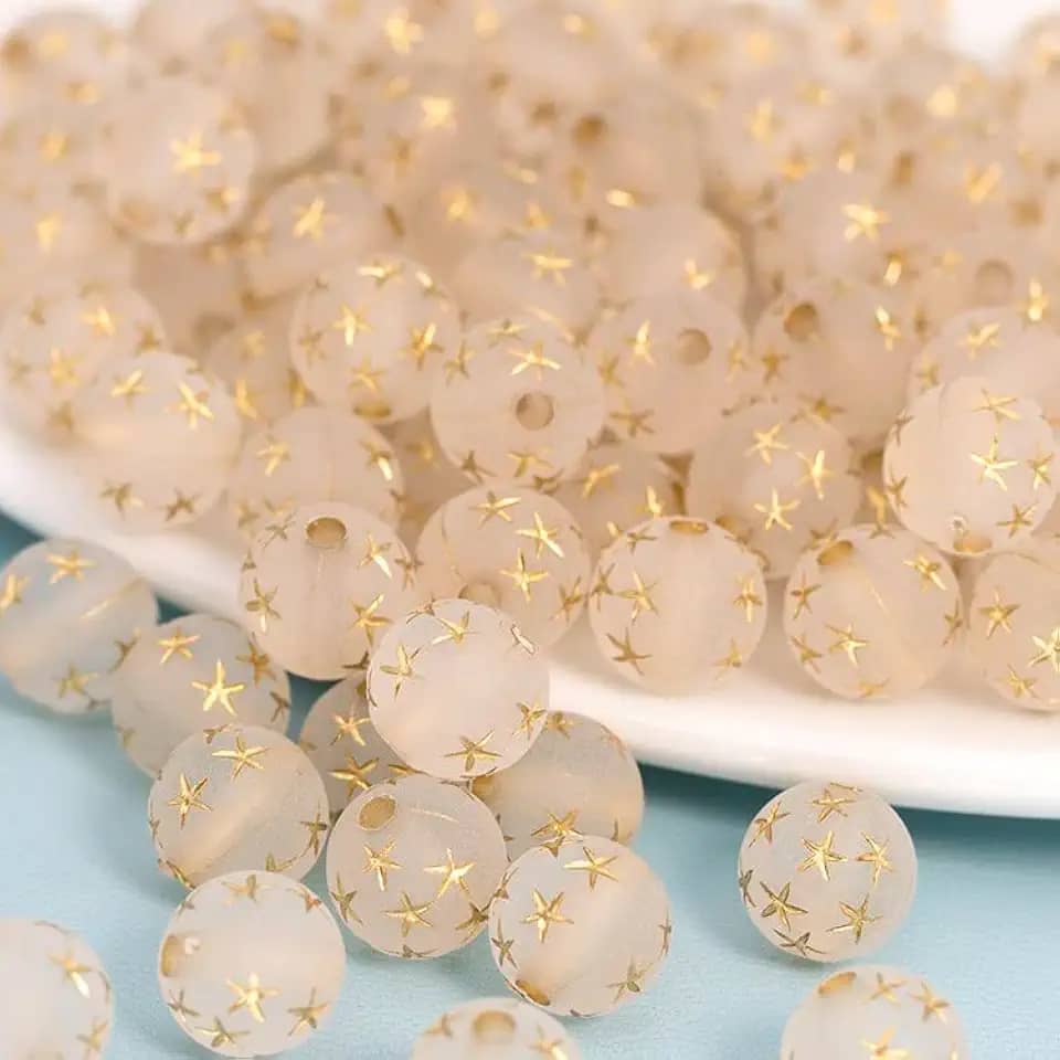 LadayPoa 150 peças de contas redondas de ouro fosco acrílico de 10 mm para fazer joias, contas de plástico com bolhas, pingentes para fazer pulseiras, colar, faça você mesmo, contas de chiclete de