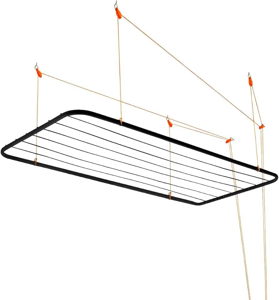 Varal de Teto em Aço, Cor Preta, Maxeb.