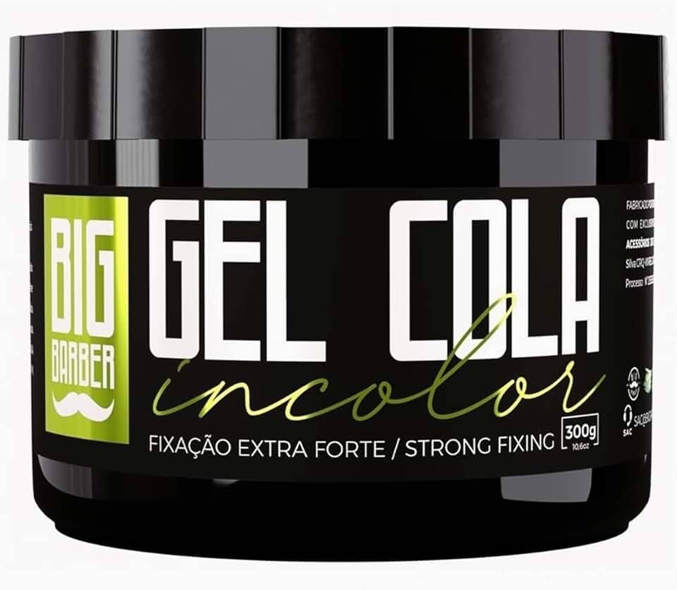 Gel Cola Big Barber 300g - Fixação Extra Forte, Incolor, Modelador de Cabelo Profissional, Longa Duração