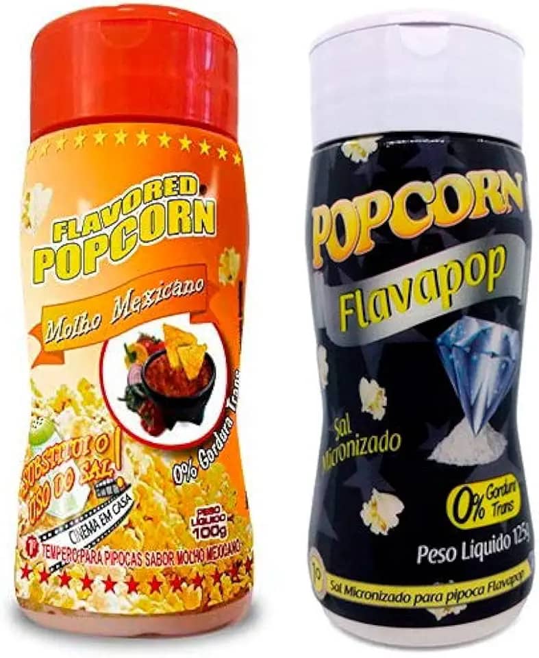 Temperos P/ Pipoca Popcorn Cx 12 Frascos. 6 Molho Mexicano - 6 Flavapop Sal Micronizado Manteiga