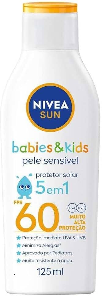 NIVEA SUN Protetor Solar Kids & Babies Pele Sensível FPS 60 125ml - Infantil, muito alta proteção UVA/UVB, minimiza o surgimento de alergias, muito resistente à água com proteção imediata