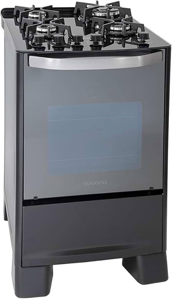 SUGGAR FOGÃO MASTER GRILL PRETO MESA DE VIDRO 4 BOCAS TRIPLA CHAMA GRILL 110V TREMPE FERRO FUNDIDO ACENDIMENTO SUPERAUTOMÁTICO FGVMTG411PT