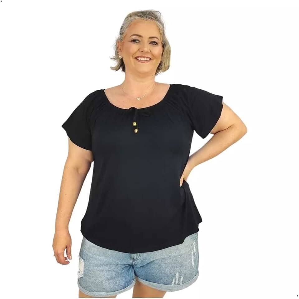 Blusa Feminina Plus Size Moda Ciganinha Manga Curta Lisa