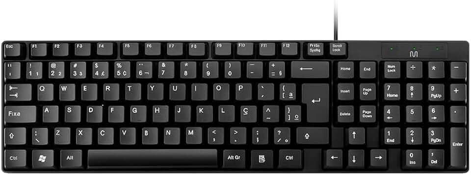 Teclado Com Fio Compacto Conexão USB Cabo de 120cm Resistente Água Preto Multi (Multilaser) - TC193