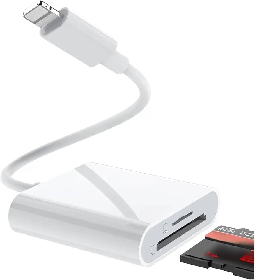 Leitor de cartão SD de iluminação para câmera de celular, leitor de cartão de memória com compartimento duplo para cartão SD e TF, cartão SD Plug and Play compatível com telefone