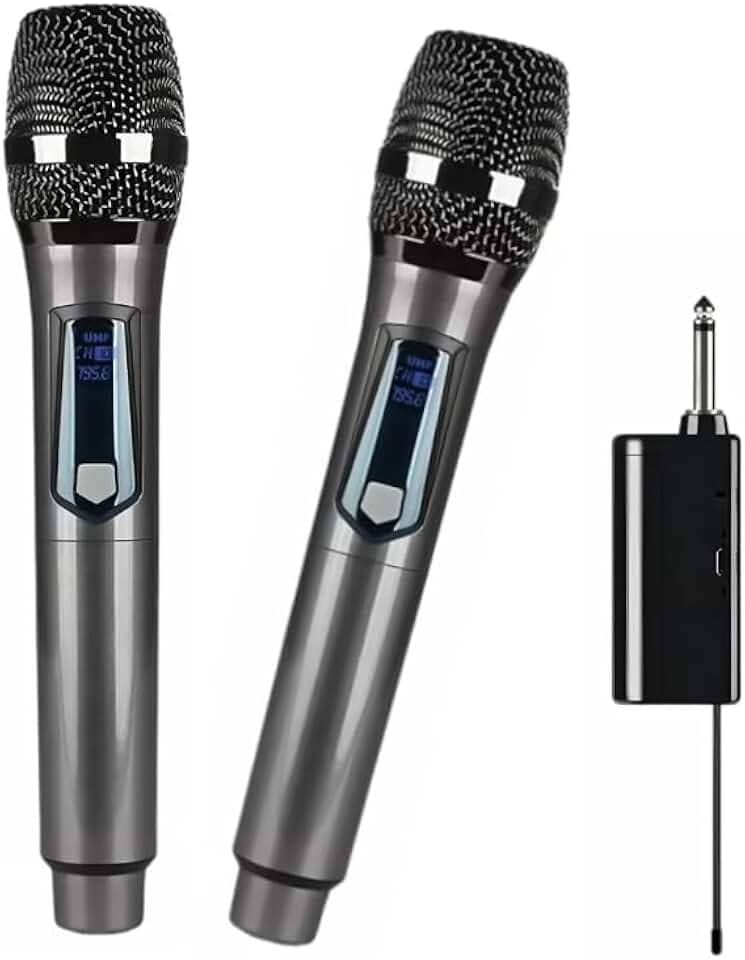 Kit 2 Microfone Duplo Sem Fio Profissional Uhf Recarregavel Dinamico, Karaoke Para Festas, Eventos, Aulas, Palestras, Igreja