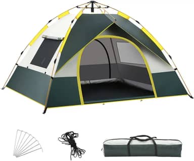 Barraca de camping Dome para 3-4 pessoas Barraca de instalação rápida ao ar livre à prova de vento e à prova de chuva Abrigo de proteção ultravioleta com 2 portas e 2 janelas para acampamento ao ar