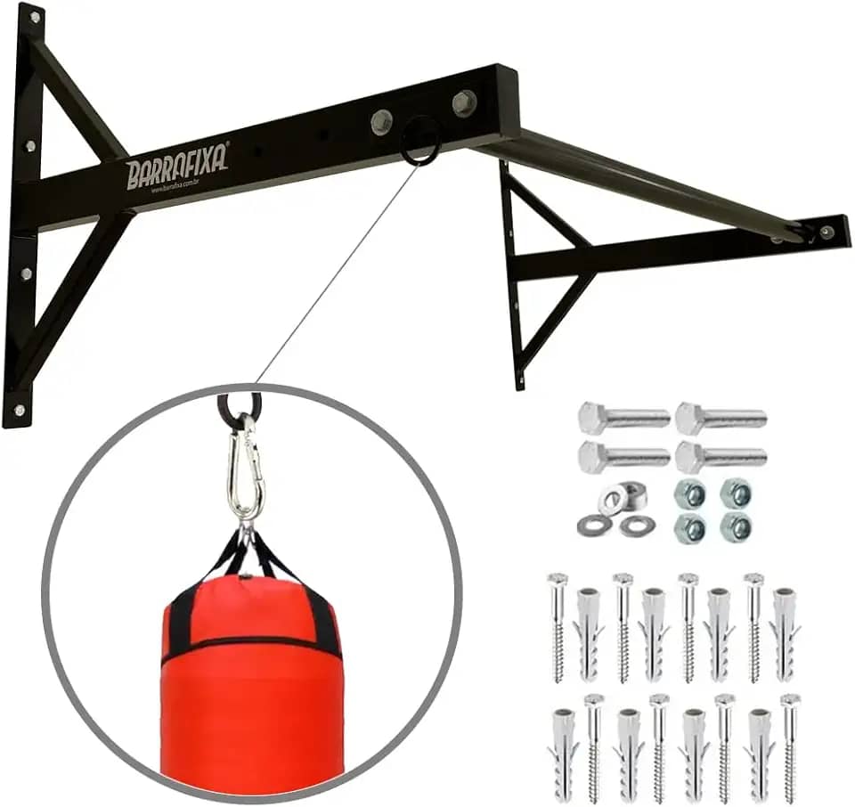 Barra Fixa E Suporte De Saco Para Parede Academia Musculação