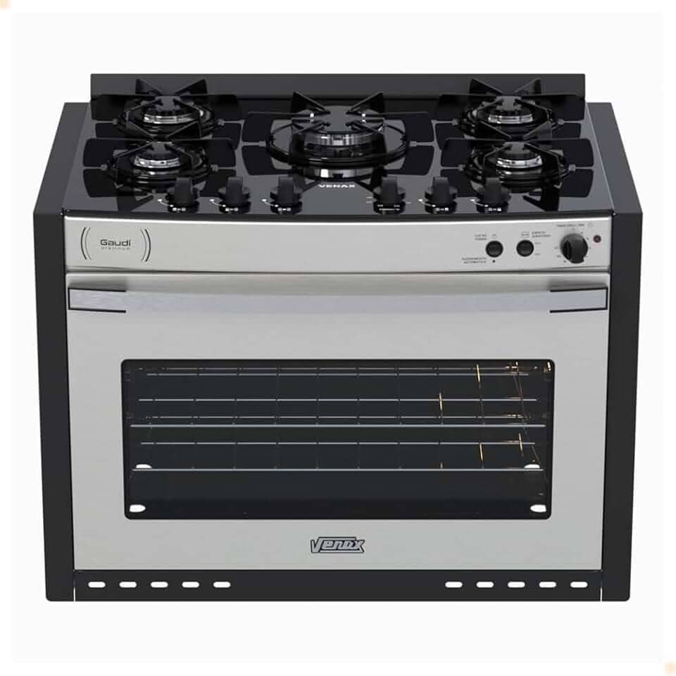 Fogao de Embutir 5 Bocas Venax Gaudi Platinum Vitreo Inox Gas GLP 220 V