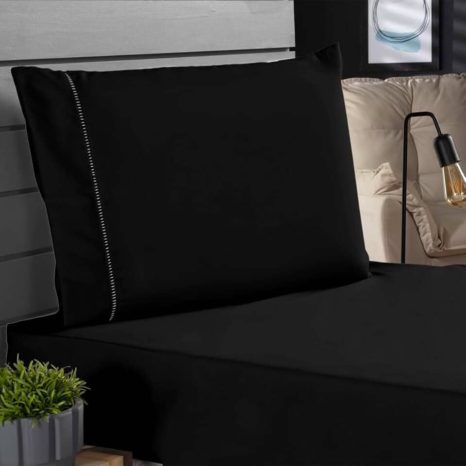 Jogo de Cama Classic Solteiro Percal 400 Fios Ponto Palito 02 Peças, Antiácaro, Anti-pilling com Toque Macio - Preto