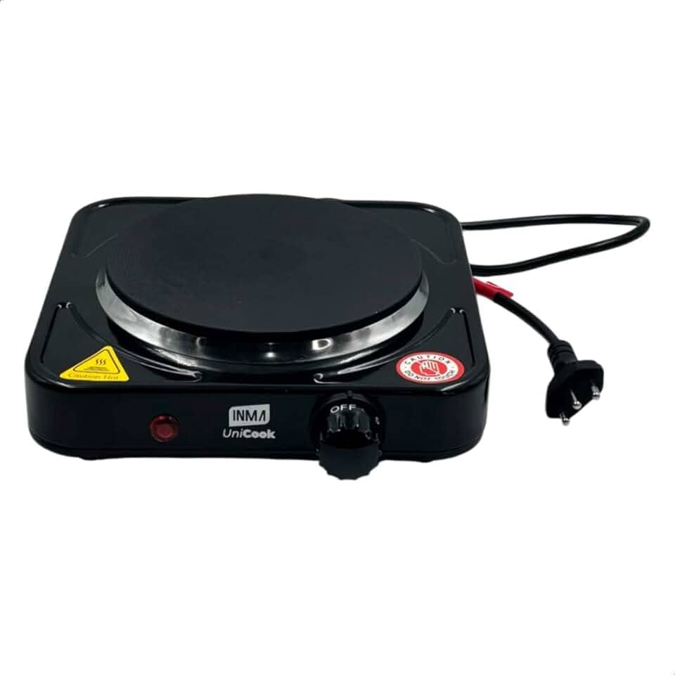 INMA, Fogão Elétrico, Fogão 1 Boca, Fogão Portátil, Cooktop, UniCook, Fogão de Mesa, Fogão Para Mesa, Fogareiro De Mesa, Fogareiro 1 Boca Inox,1000w (Preto 110v)
