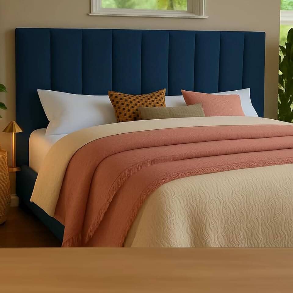 Cabeceira Modular Para Cama De Casal – Estofada Com Fita Dupla Face De Fixação Sem Furos Na Parede (Azul)