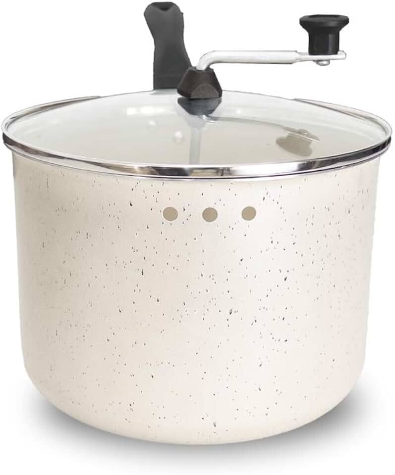 Pipoqueira Antiaderente com Tampa de Vidro Temperado, Branca, 20cm, 3,5L, Revestimento 5 Camadas Teflon, Cabos Baquelite, para Pipoca Caseira