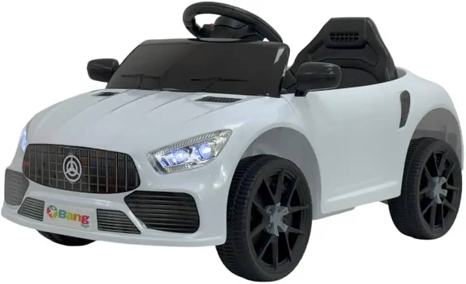 Bang Toys - Carrinho Elétrico Infantil Striker X9 12V - com Luzes de LED, Sons, Entrada USB/MP3, Controle Remoto - Suporta até 30kg - Cor Branco