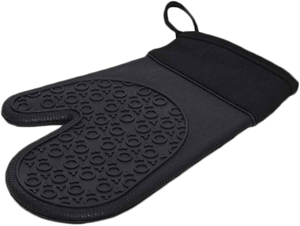 Mimo Style Luva de Silicone Preta com Tecido no Pulso, Suporta Temperaturas de Até 220ºC Sem Transferência de Calor e Sem Causar Ferimentos às Mãos