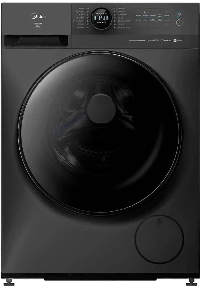 MÁQUINA DE LAVAR ROUPAS MIDEA 11KG INVERTER HEALTHGUARD WI-FI TITANIUM MF201W110WB 127V