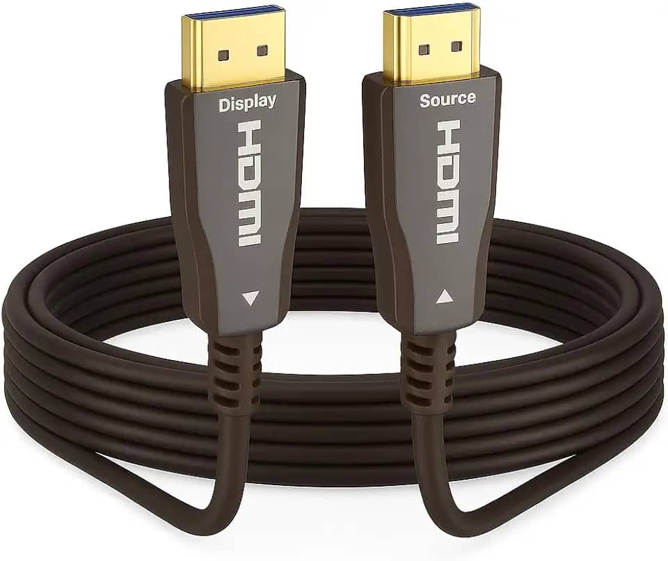 Cabo HDMI 2.1 Fibra Óptica, 8K 60Hz/4K 144Hz, 48Gbps, Compatível com PS5, Xbox, TV, Projetor, 10-100m (50 Metros)
