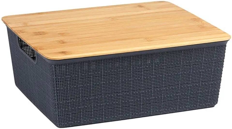 Caixa Organizadora Com Tampa de Bambu 12L - OIKOS, Cinza