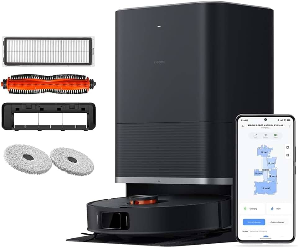 XIAOMI Robot Vacuum X20 MAX - Robot aspirador e limpa-chão com sistema inteligente de navegação a laser (LDS), sucção de 8000 Pa, caminhos de limpeza em ziguezague, preto (versão ES)