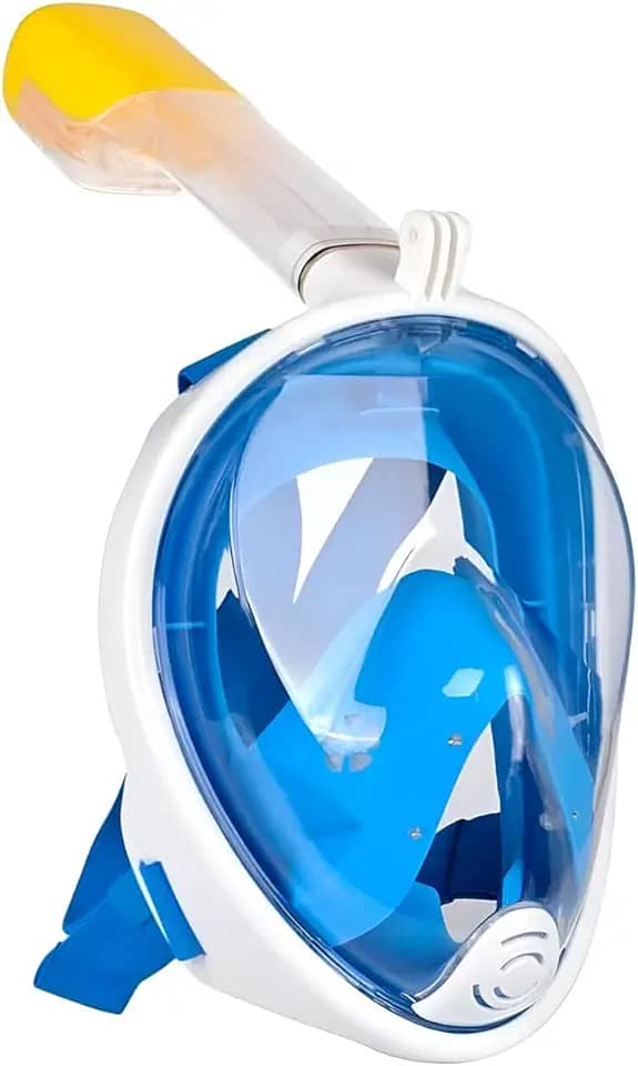 Máscara de Mergulho Panorâmica com Snorkel, Azul, Visão 180°, Vedação em Silicone, Idade +7 Anos
