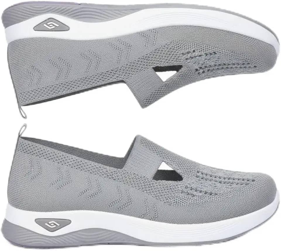 Tênis Ortopédico Feminino Confortável em Tecido Respirável, Suporte de Arco, Sola Macia, Para Caminhada e Corrida, CINZA (Nº 36 ao 39)