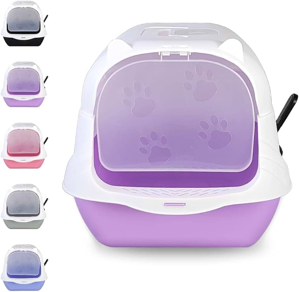 Caixa Areia Fechada Gato Autolimpante Grande Banheiro Pá (Branco/Roxo)