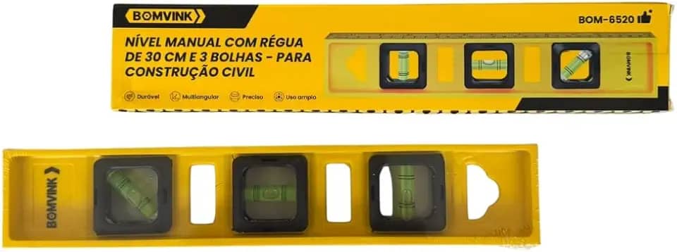 Nível De Mão Nivelador Pedreiro 3 Bolhas Régua 30cm Preciso