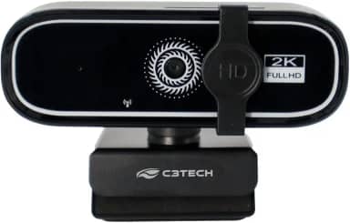 C3Tech WebCam WB-200BK Preto video em QHD 2K, microfone embutido, Sensor CMOS, Tampa de privacidade