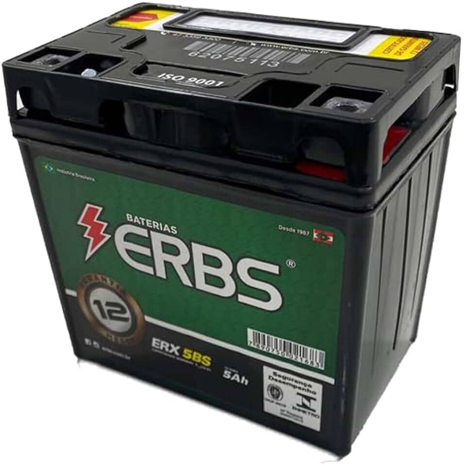 Bateria AGM SELADA ERBS de 5Ah para Titan 150 / Titan 160 / BIZ/POP/Cargo, Premium, 12V (Preto)