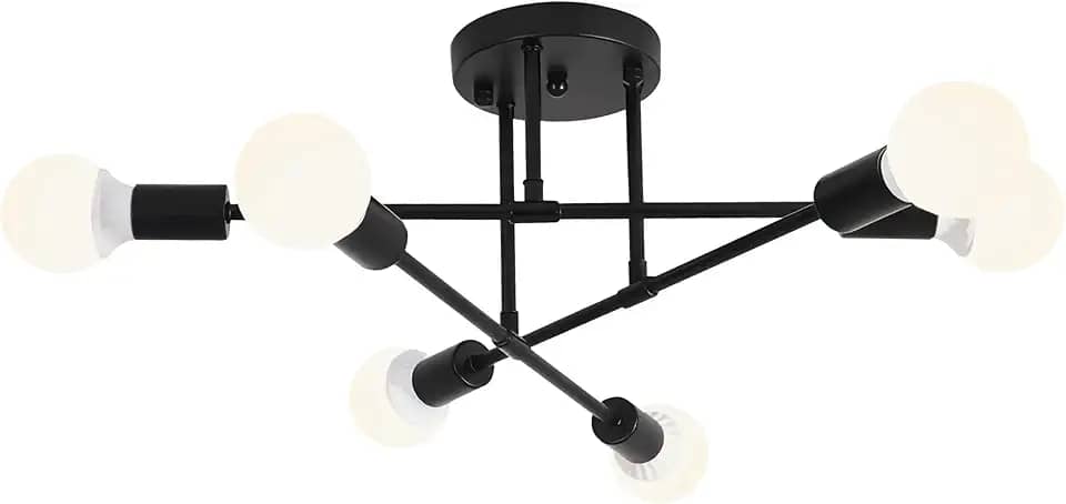 Luminária Pendente Preta Com 6 Cabeças, Pendente Luminária De Teto Regulável, Luminária Pendente Para Cozinha, Quarto, Sala De Estar (Lâmpada Não Incluída)