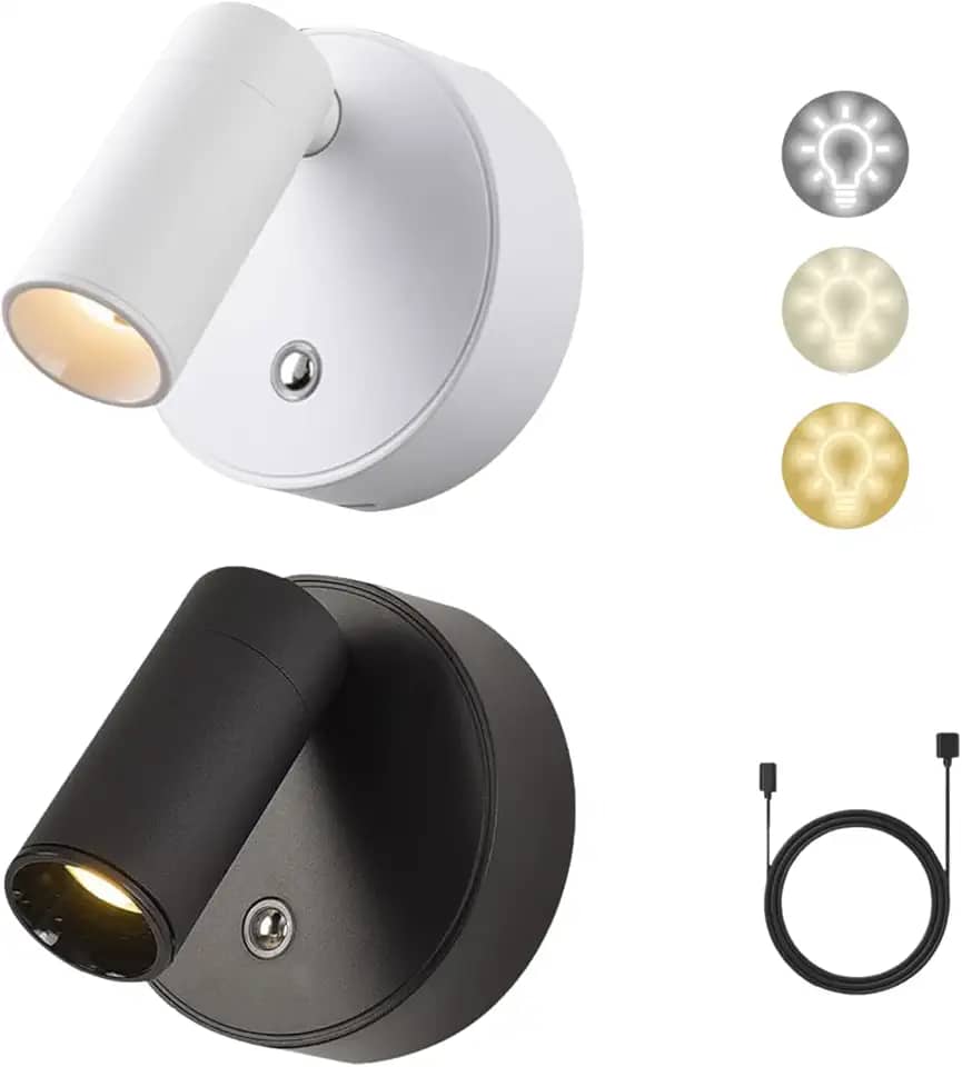 Luminária LED Recarregável USB‑C Sem Fio Sensor Toque 3 Níveis Luz Rotação 360° Ímã Forte Parede Quarto Leitura (Preto)